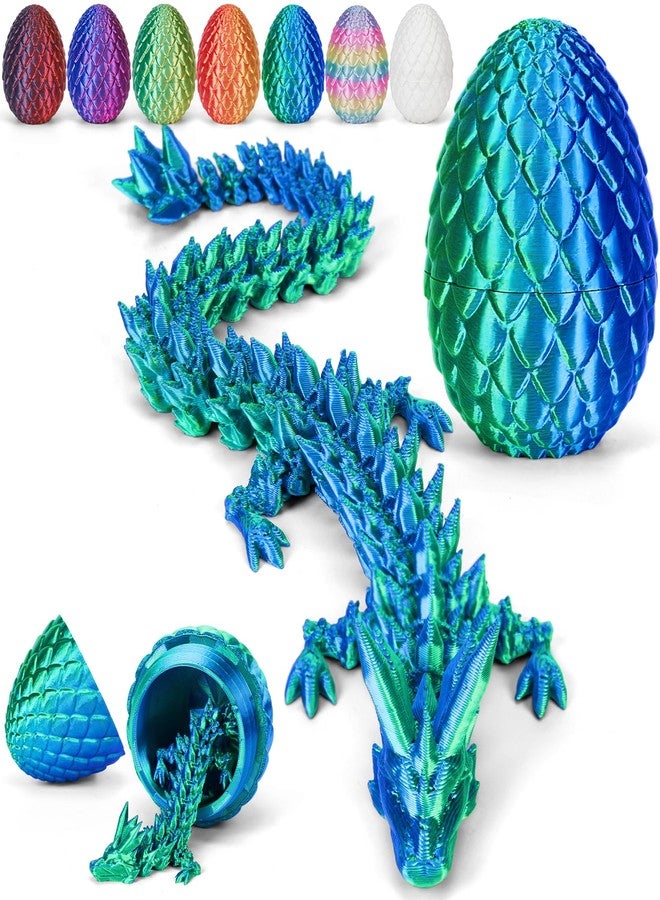 Aodomis Adomis 12inch 3D Printed Dragon Egg with Articulated Crystal Dragon Inside -Fidget Toys for Kids 8-12,Dinosaur Egg Toys for Kids Teens Adults, (Laser Cyan) - Image 1